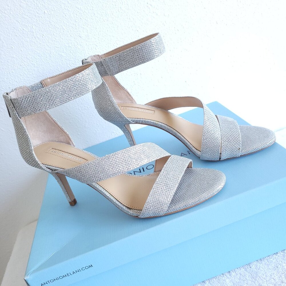 ANTONIO MELANI Silver Glitter Strappy High Heel Sandals